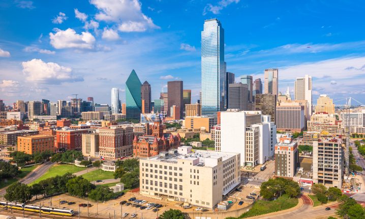 Downtown Dallas cityscape with skyscrapers and large buildings