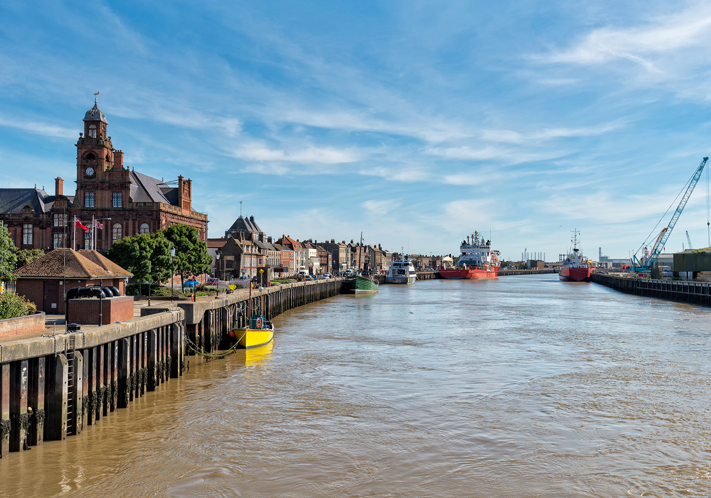 A view along the river at Great Yarmouth, one of the best fishing towns in Britain.