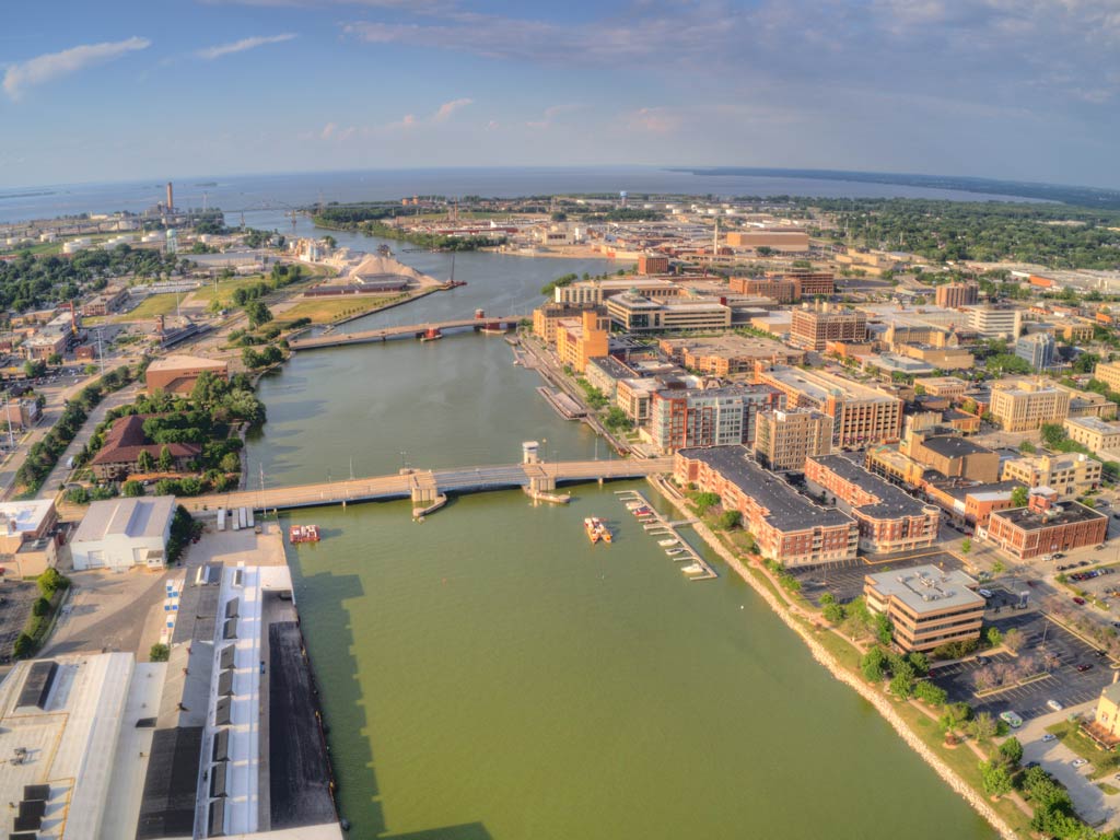 An aerial view of Green Bay, Wisconsin