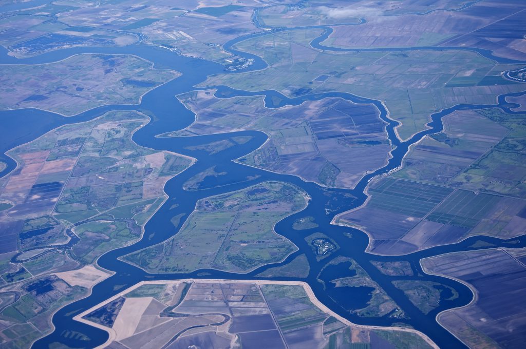 The aerial view of the Sacramento-San Joaquin Delta