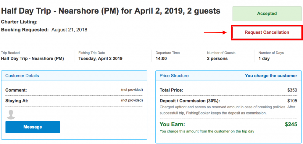 A screenshot of how to navigate booking cancellation