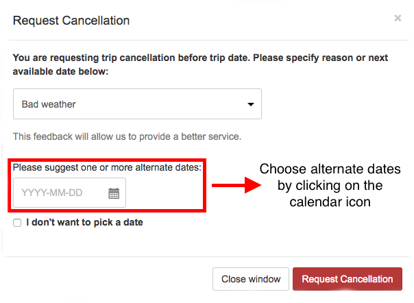 Screenshot that shows how to reschedule trips