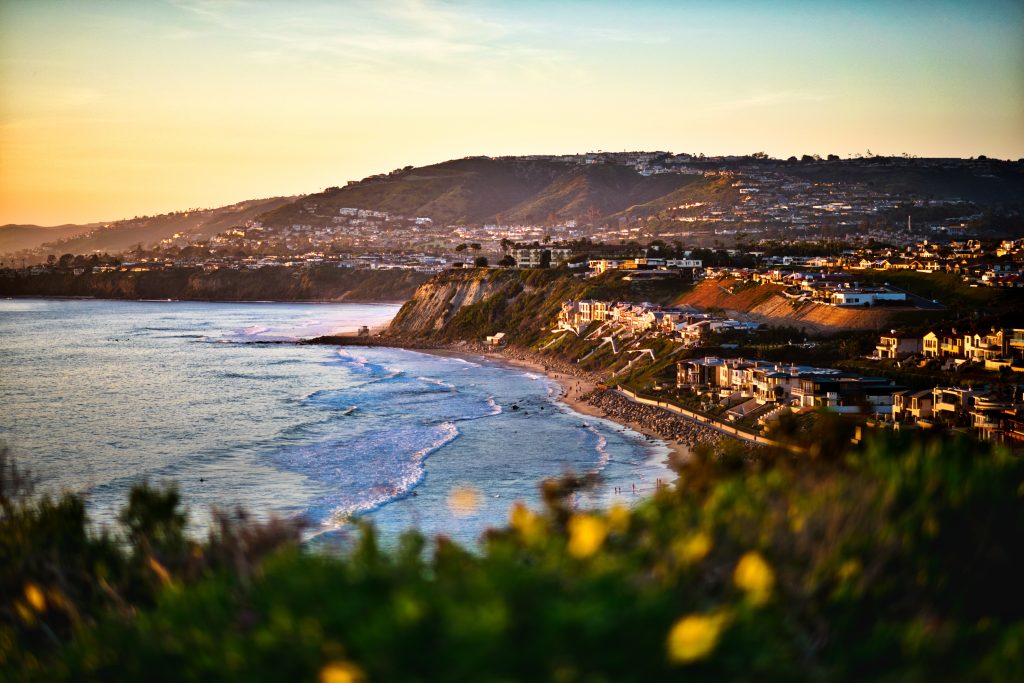 A view across the bay of Dana Point, one of the best summer fishing destinations in the US, at sunset