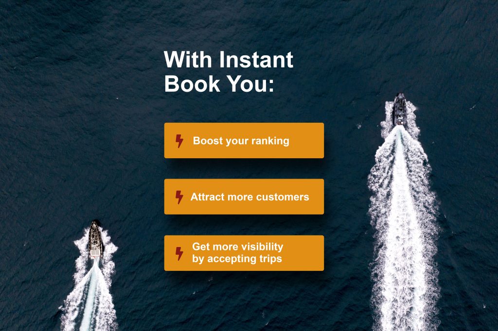 Benefits of instant book on background with boats