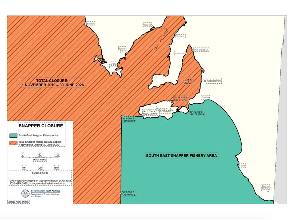 A map of the Snapper fishing closures in South Australia