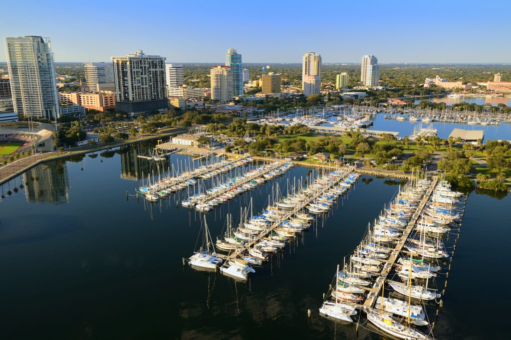 An aerial view of a marina in Pinellas County, FL