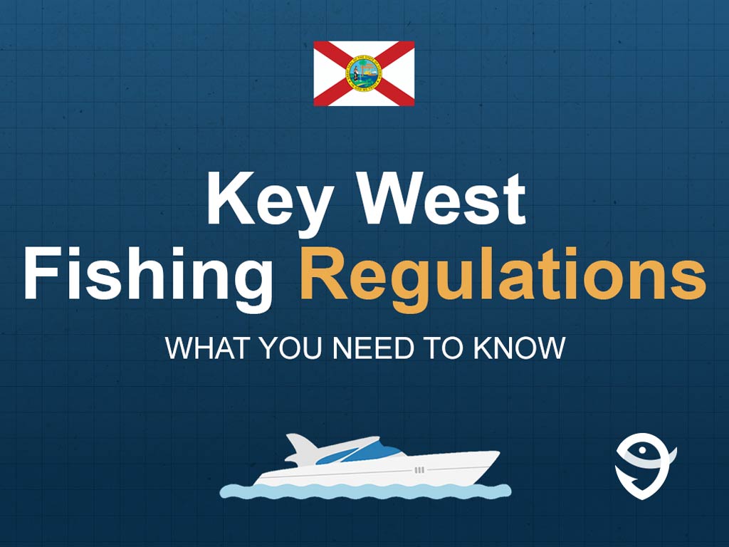 An infographic featuring the flag of Florida and text saying "Key West Fishing Regulations, What You Need to Know" above a vector of a boat against a blue background