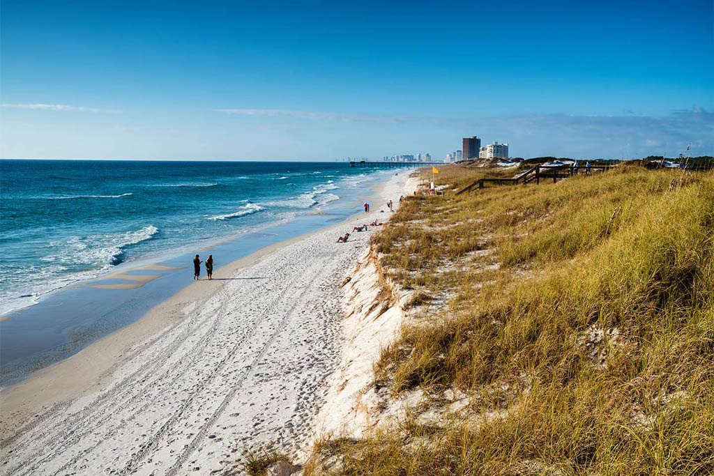 An view of the coastline looking towards downtown Panama City Beach