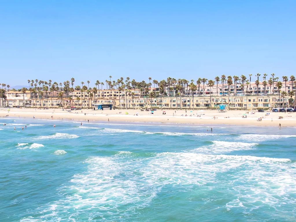 A view of Oceanside beach as seen from the Pacific Ocean. 
