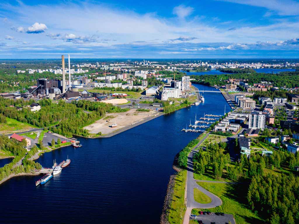 An aerial view of the city of Oulu in Finland
