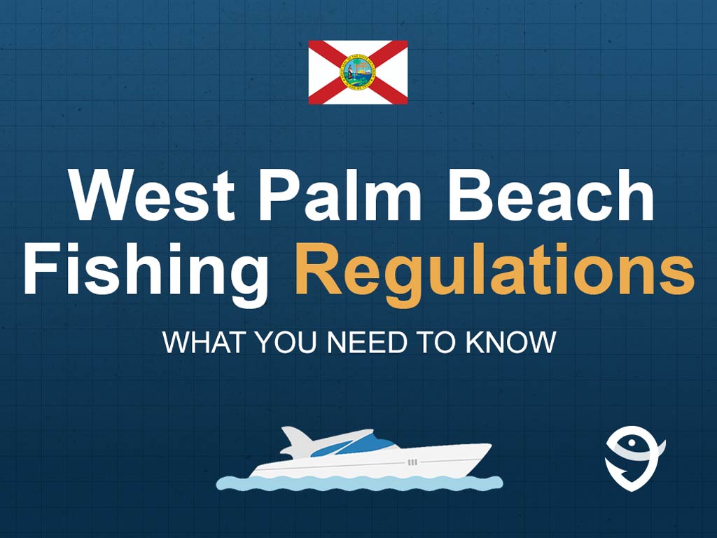 An infographic featuring the flag of Florida and text saying "West Palm Beach Fishing Regulations, What You Need to Know" above a vector of a boat against a blue background