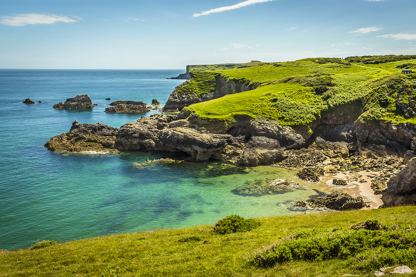 A sheltered beach and rocky cliffs on Wales's Pembrokeshire Coast