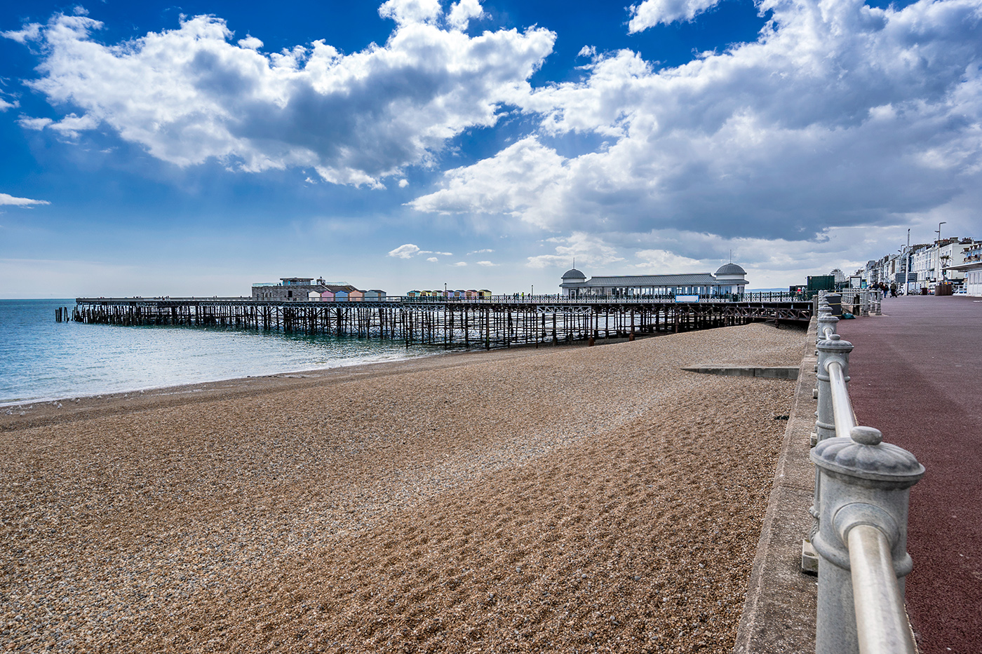 A view along the beach toward Hastings Pier