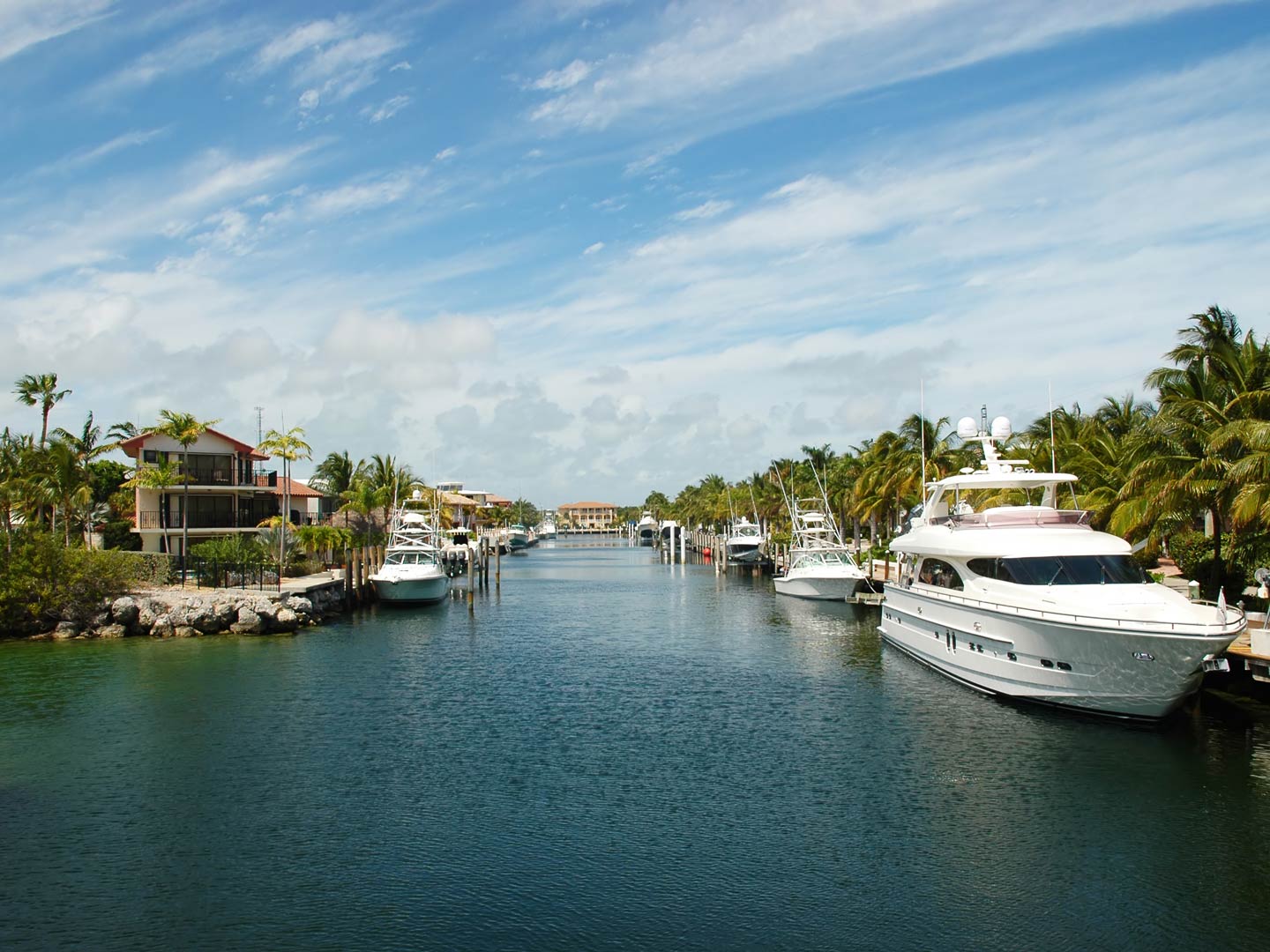 Charter boats docked on the waters of Key Largo, Florida
