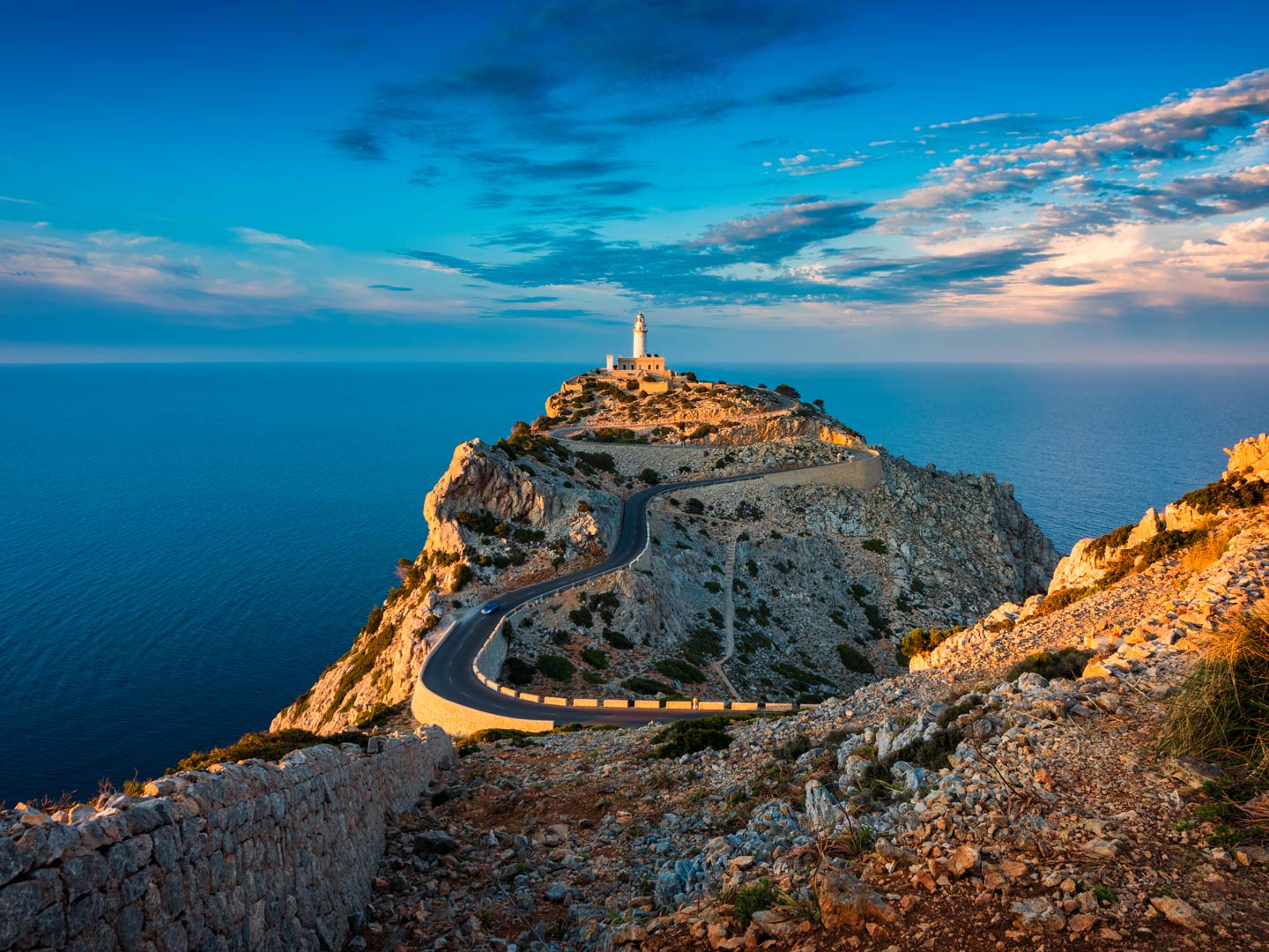 Lighthouse of Cap de Formentor around sunset, Mallorca, Spain