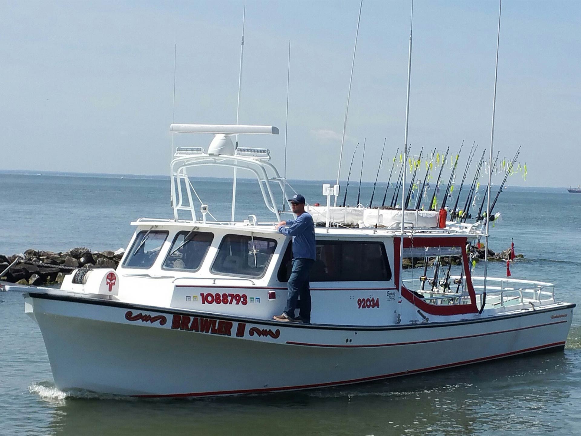 A large party boat awaits customers in the inshore waters of the East Coast