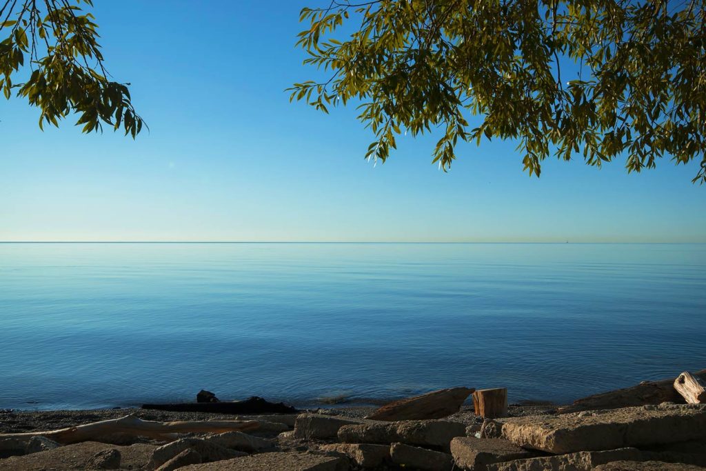 Lake Ontario as seen from the rocky shorelines.