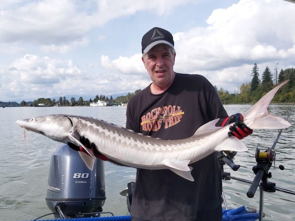 Angler holding a Sturgeon