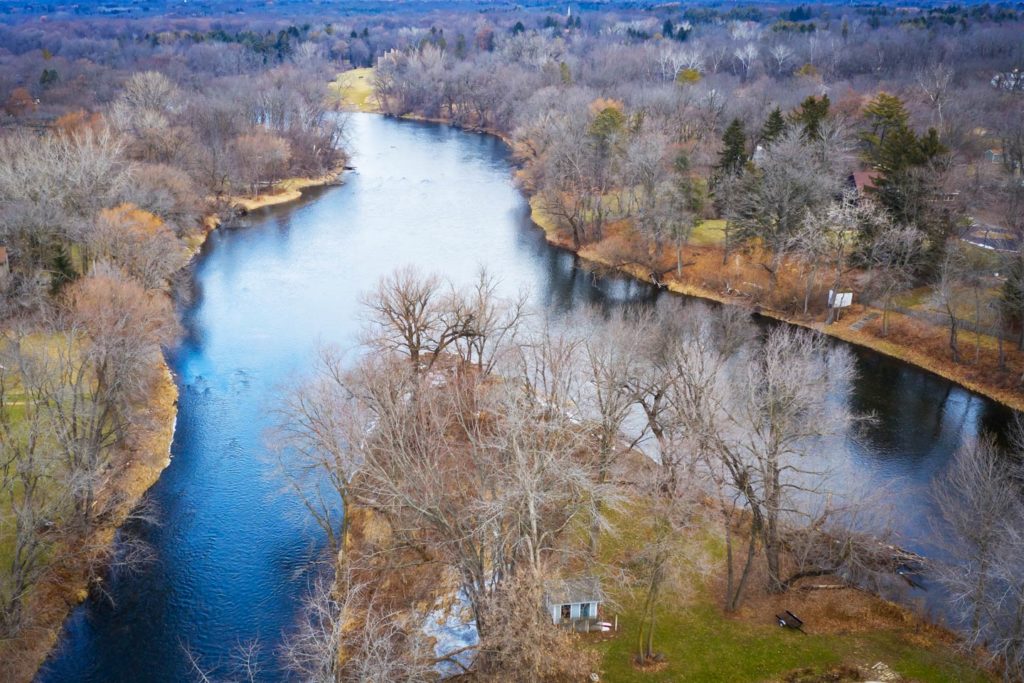 An aerial view of the Milwaukee River