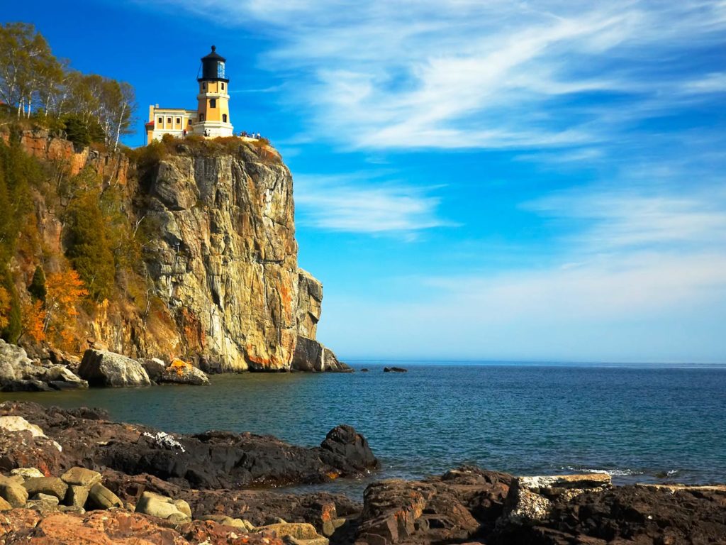 Split Rock Lighthouse on Lake Superior North Shore on a sunny day