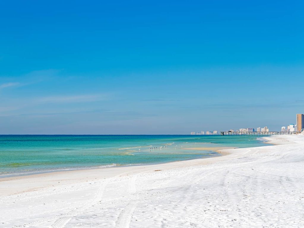 A view of the gulf of Mexico from a beach in Panama City Beach