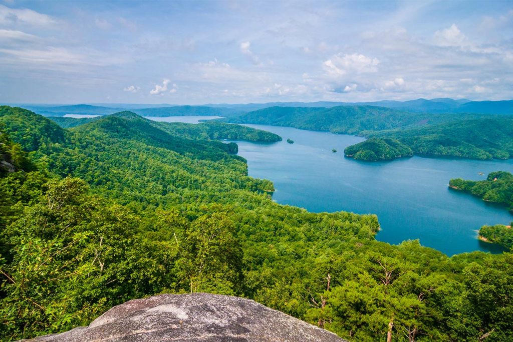 An aerial view of Lake Jocassee in South Carolina
