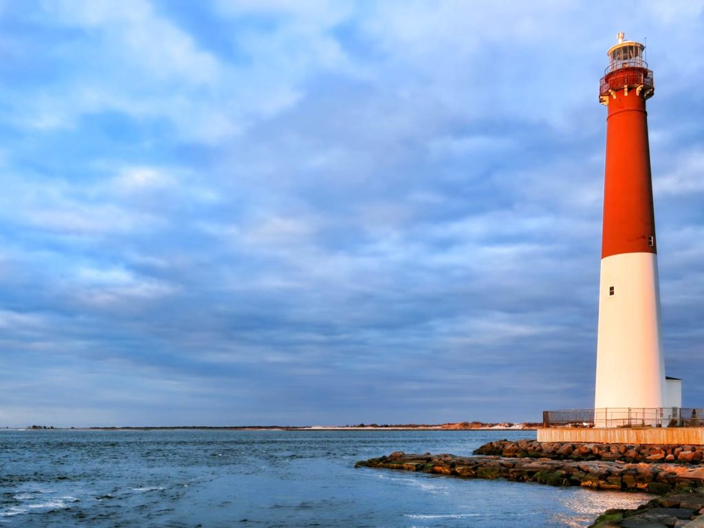 A view of the Barnegat Lighthouse in Barnegat Light, one of the best fishing spots in New Jersey