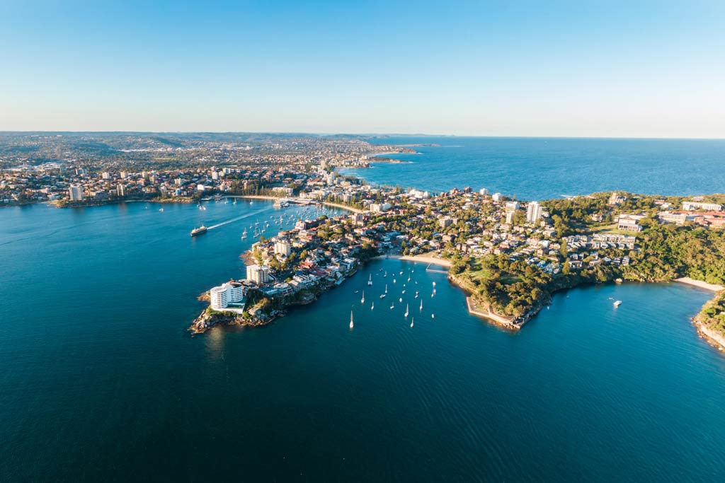 An aerial view of a suburb in northern Sydney in New South Wales