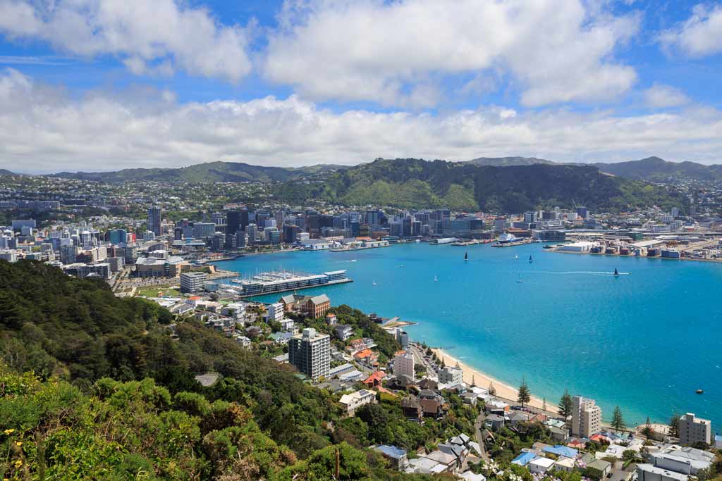 An aerial view of Wellington and its waters