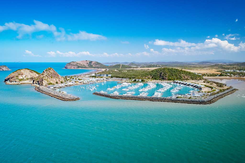 An elevated view of Keppel Islands and surrounding waters in Yeppoon