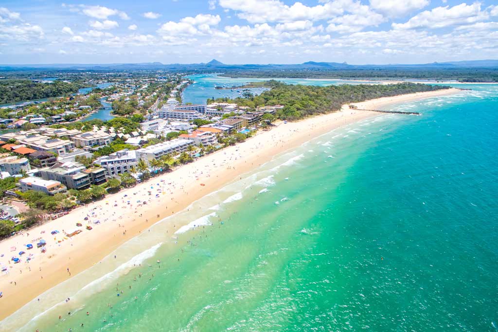 An aerial view of the coastal region of Noosa Shire