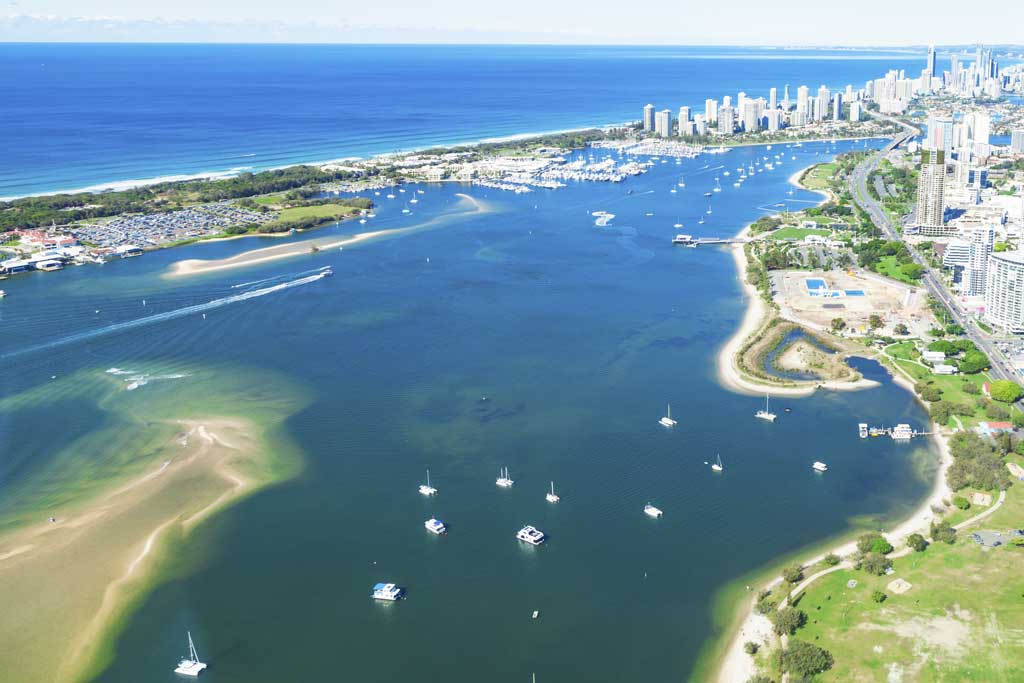 An aerial view of Gold Coast headways and canals