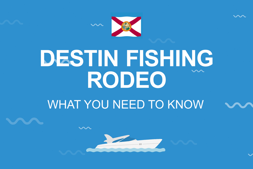 An infographic with white text on a blue background reading "Destin fishing rodeo: what you need to know"