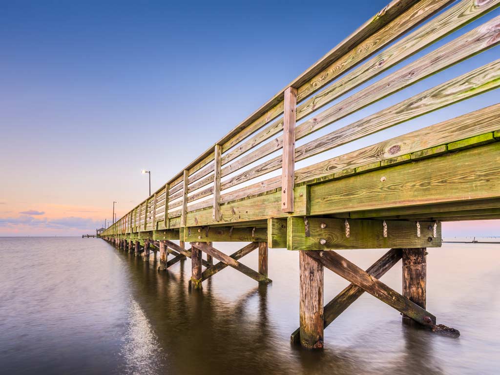 A photo of the Lighthouse Pier in Biloxi, Mississippi.