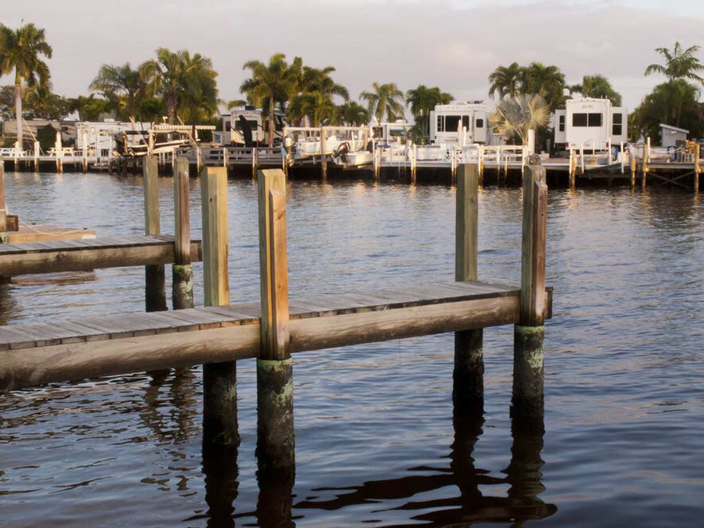 A photo of docks and inshore waters in Chokoloskee, Florida