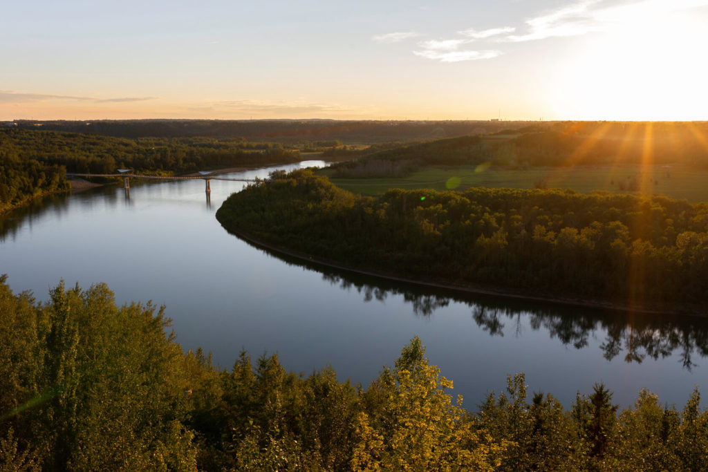 North Saskatchewan River and Terwillegar Park Footbridge in Edmonton, Alberta, Canada.
