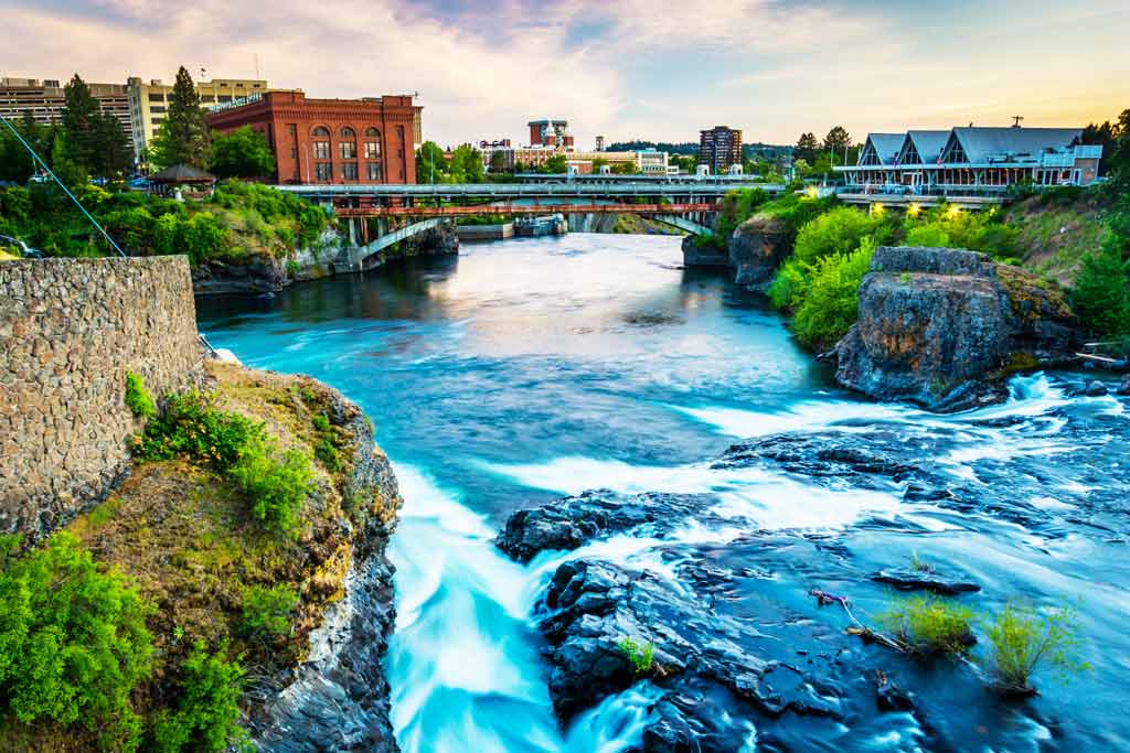 A view from the water of Spokane, Washington