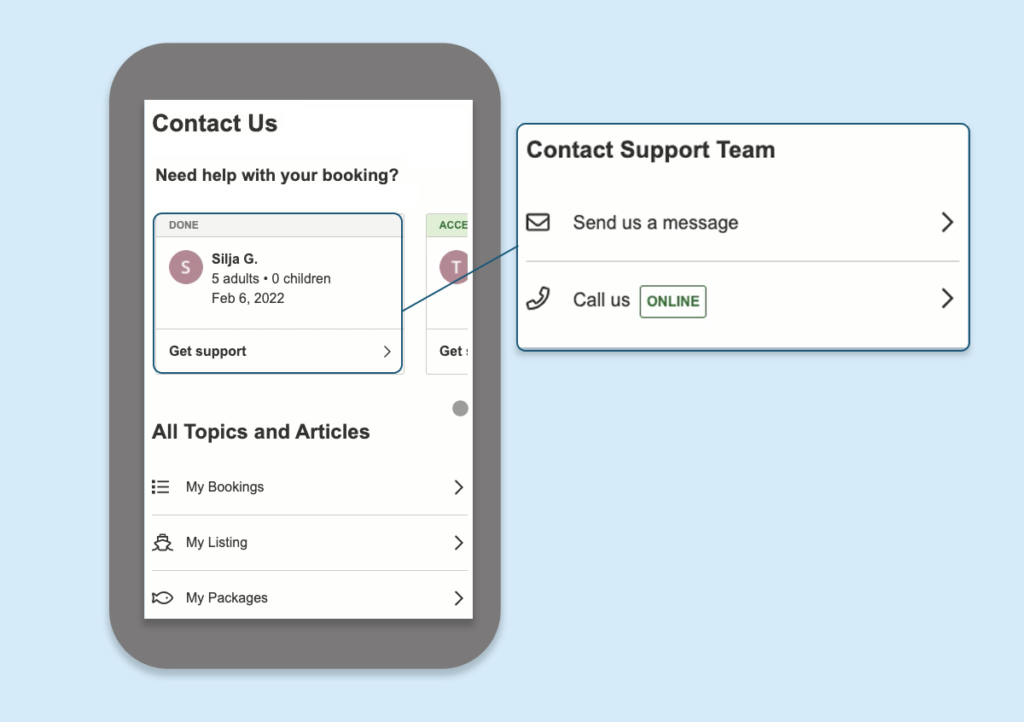 New support options available on FishingBooker's contact us page.