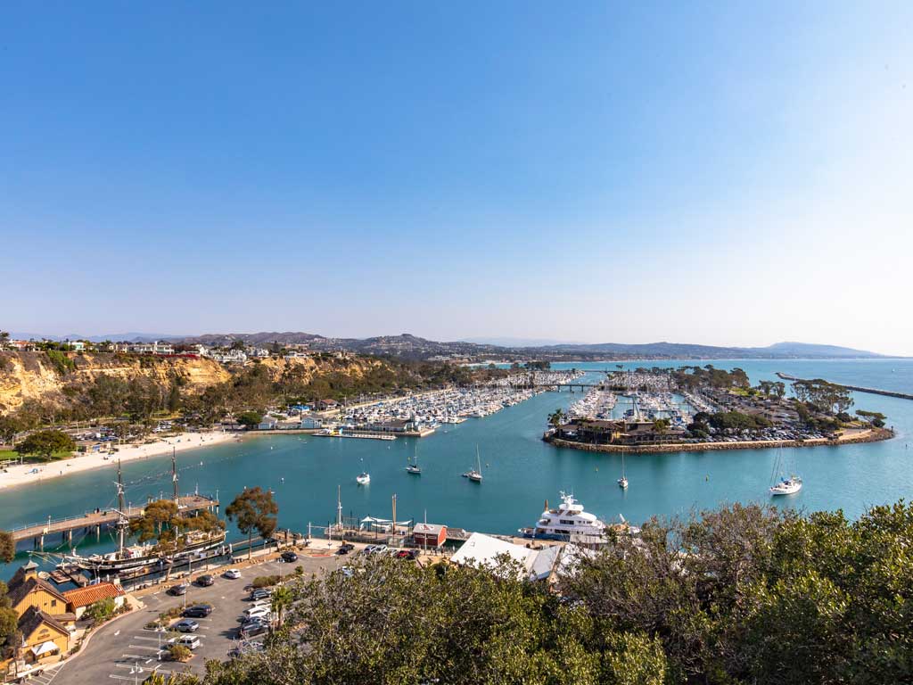 An aerial view of Dana Point harbor in California.