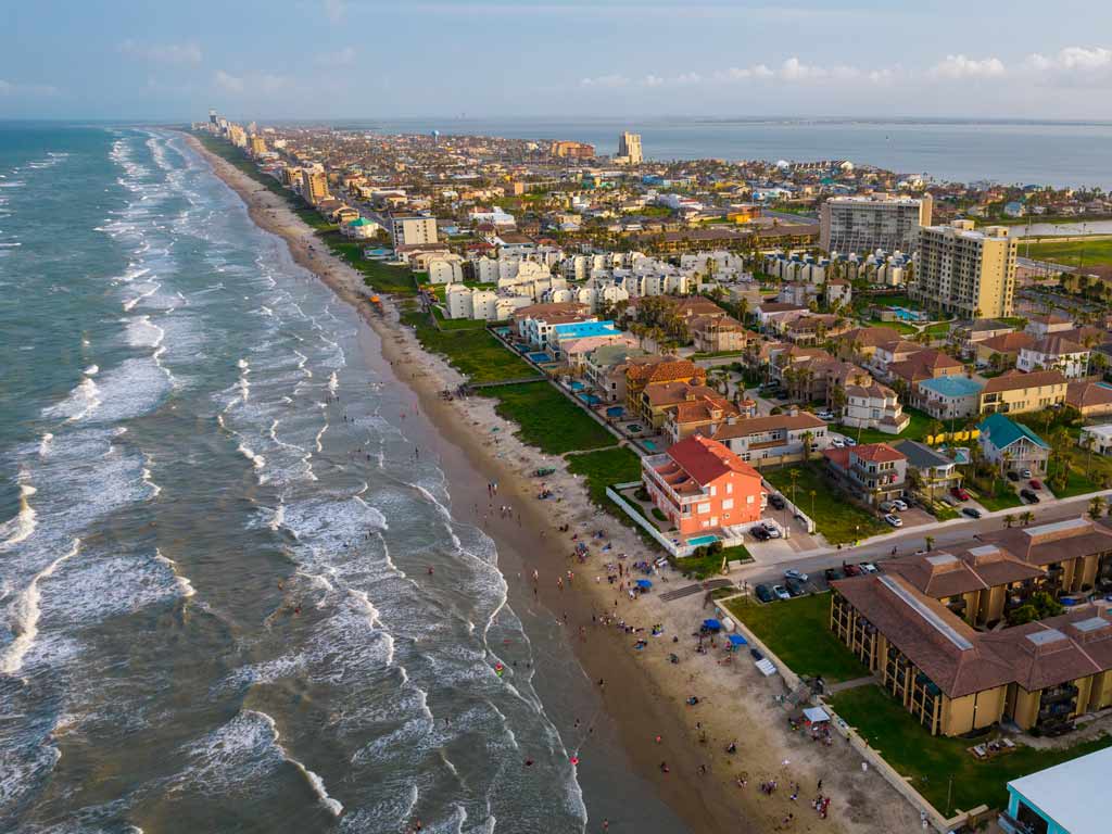 An aerial view of South Padre Island in Texas.