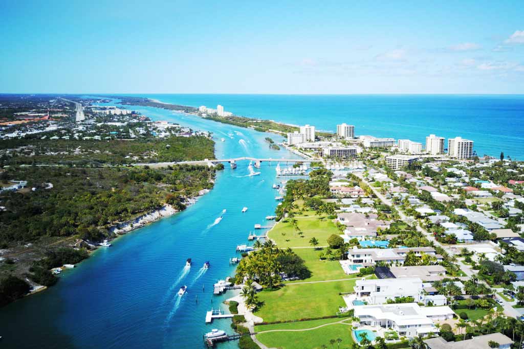 An aerial view of Jupiter, Florida which is famous for the big Snook lurking in its waters