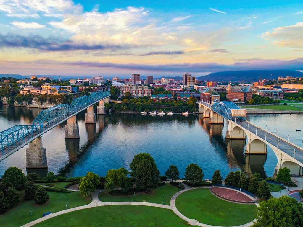 An aerial view of the city of Chattanooga in Tennessee