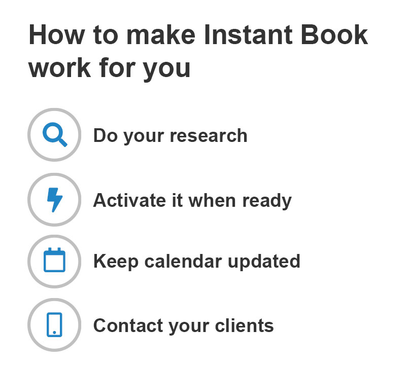 An infographic showing four steps how to make Instant Book work for you along with the recording of Captain Payton Anderson talking about it