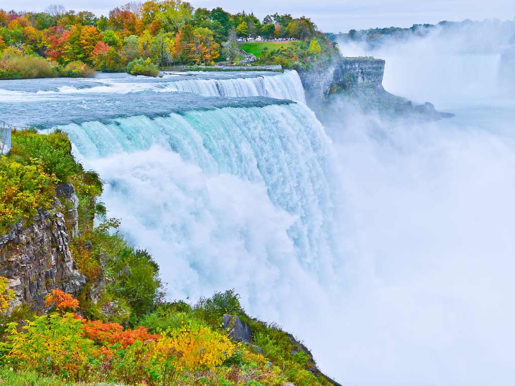 A photo of the American side of Niagara Falls during fall season