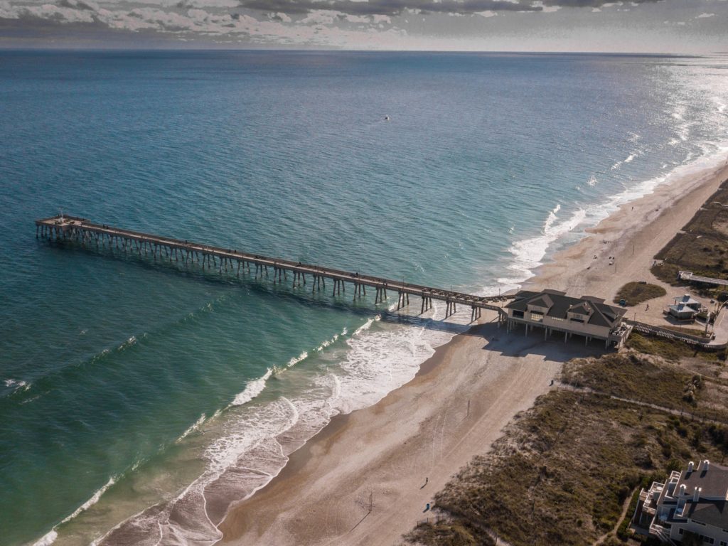 Aerial View of Johnny Mercer's Pier in Wrightsville Beach, North Carolina