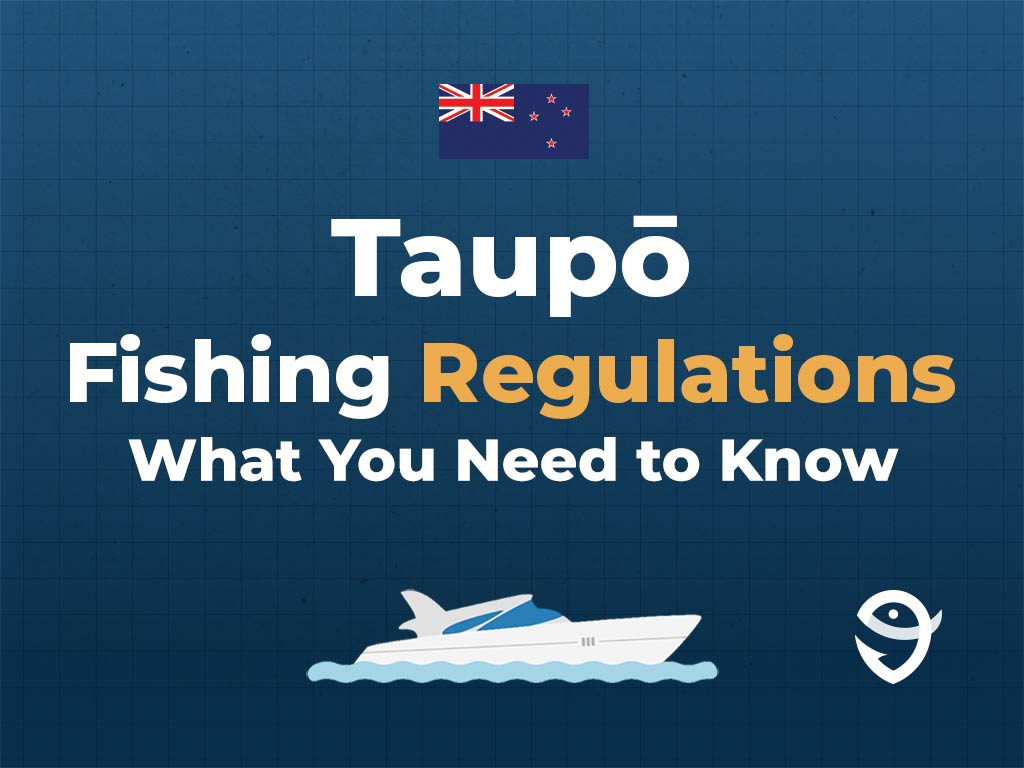 An infographic featuring the flag of New Zealand along with text that says "Taupō fishing regulations, what you need to know" against a dark blue background