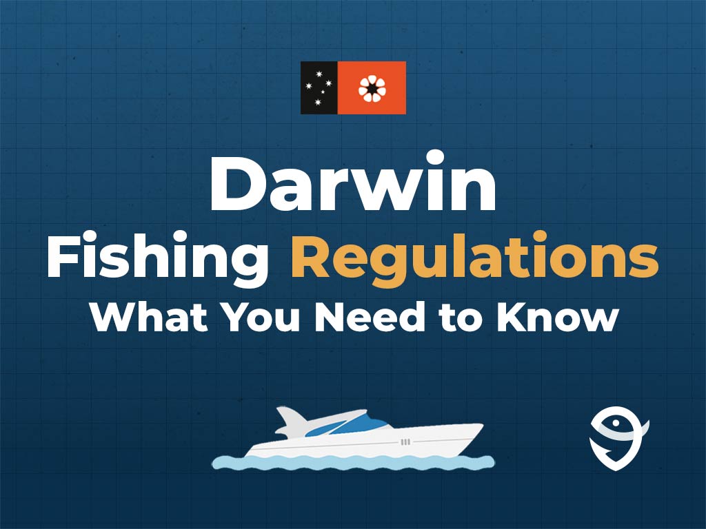 An infographic featuring the state flag of the Northern Territory along with text that says "Darwin Fishing Regulations: What You Need to Know" against a dark blue background