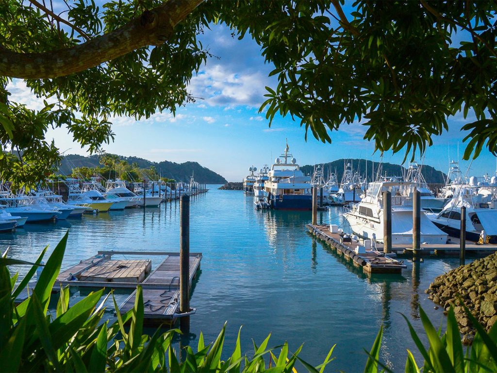 A view of charter boats in Los Sueños marina