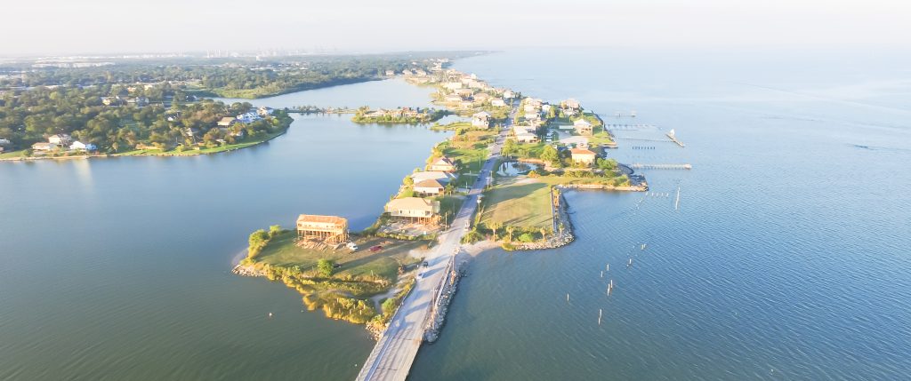 an aerial view of Seabrook and Clear Lake, Texas, one of the favorite fishing spots in Houston