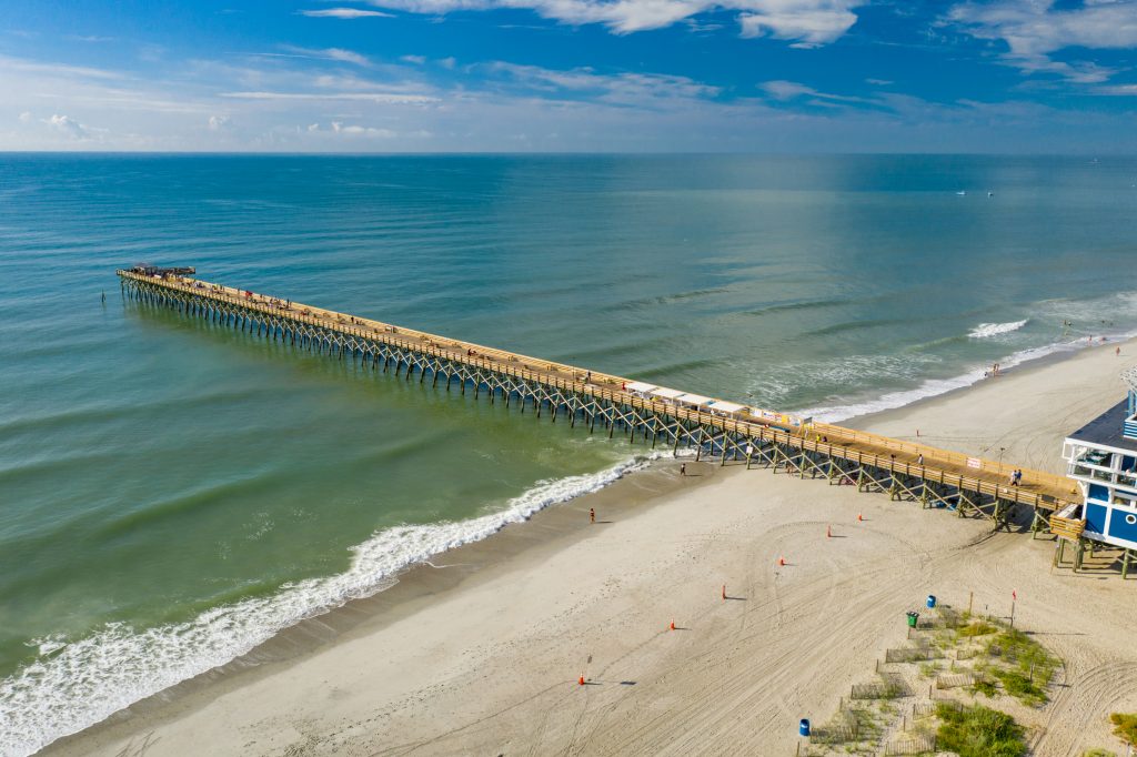 an aerial view of 2nd avenue pier in Myrtle Beach